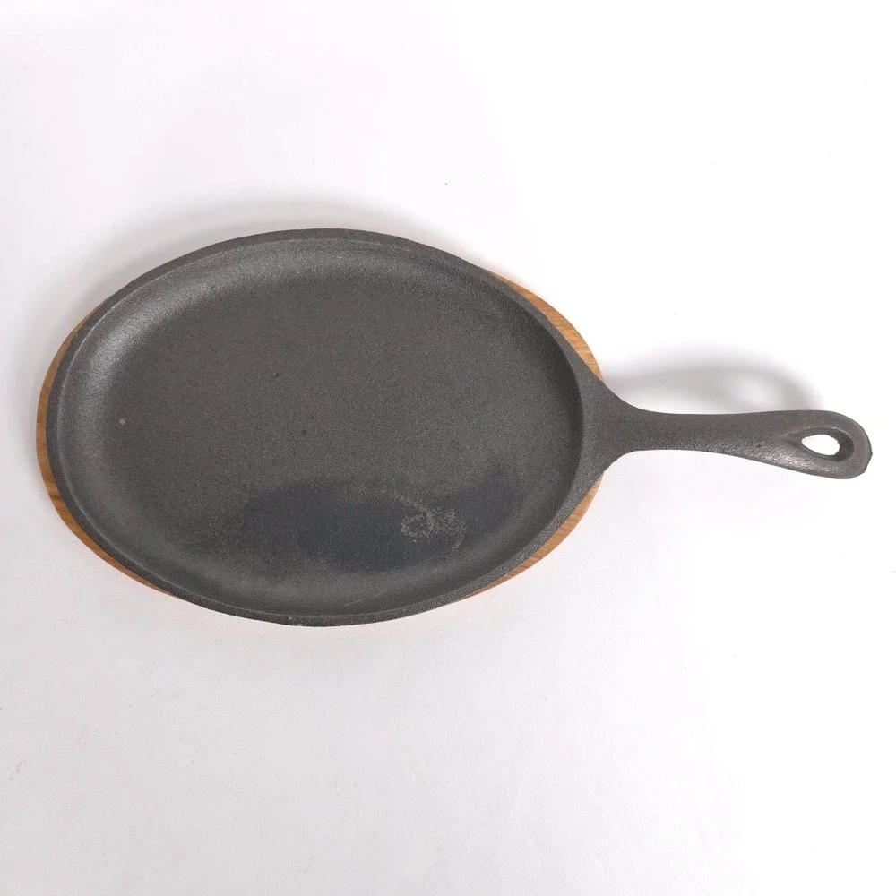 New Cast Iron Fajita Pan Oval with Wooden‎ Tray Fajita Plate Set